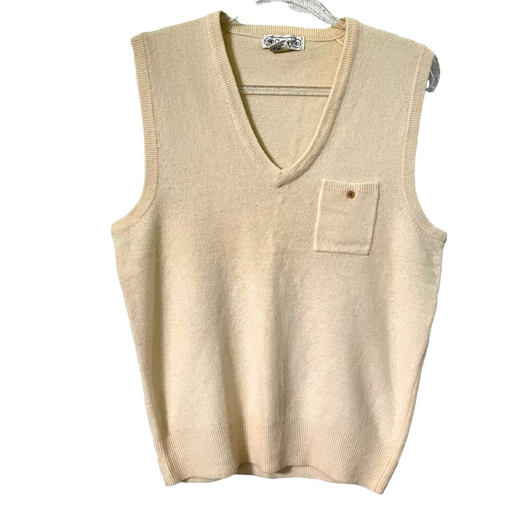 Sweater Vest Vintage The Gap Lambswool Cream With Pocket Women's M Knit Popover